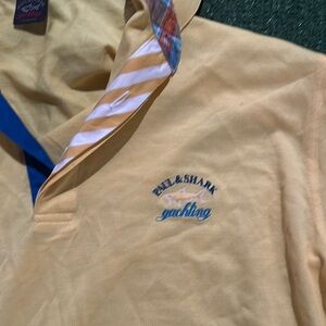 Paul & Shark Light Yellow Polo with Plaid Collar RARE XXL no holes or stains